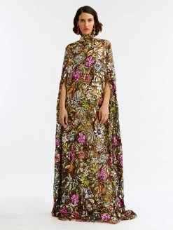 Multicolor Floral Sequin Embroidered Caftan