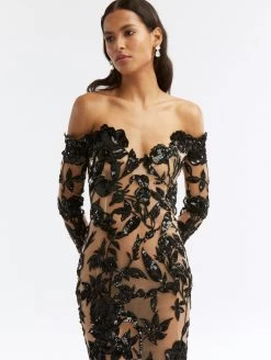 Floral Sequin Embroidered Gown -Odlr f22994 03 Z 23RE061TUL BLK 1920x2551 1