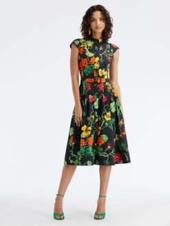 Cap Sleeve Nasturtium Cotton Poplin Dress