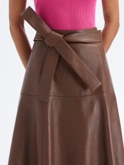 Tie Detail Leather Midi Skirt -Odlr f23574 04 Z 23PN413LEA MOC 1920x2551 1