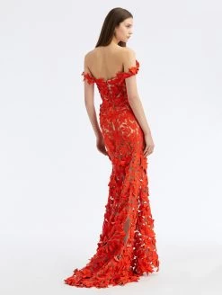 Off Shoulder Floral Threadwork Gown -Odlr f23584 02 Z 23PE025TUL VRM 1920x2551 1