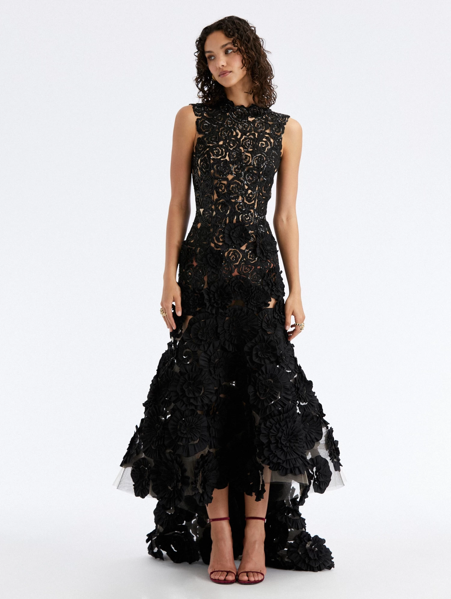 Rosette Embroidered Open Back Gown 1 Rosette Embroidered Open Back Gown