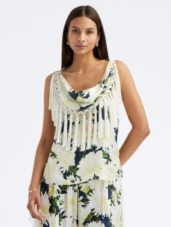 Dahlia Silk Twill Fringe Detail Blouse