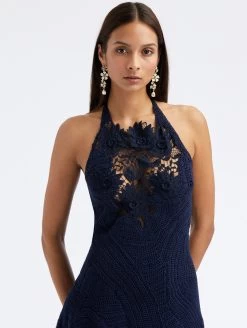 Hand Crocheted Halter Lace Inset Dress -Odlr f23637 03 Z 23PN144GLC NAV 1920x2551 1