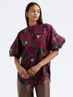 Balloon Sleeve Dahlia Cotton Poplin Blouse