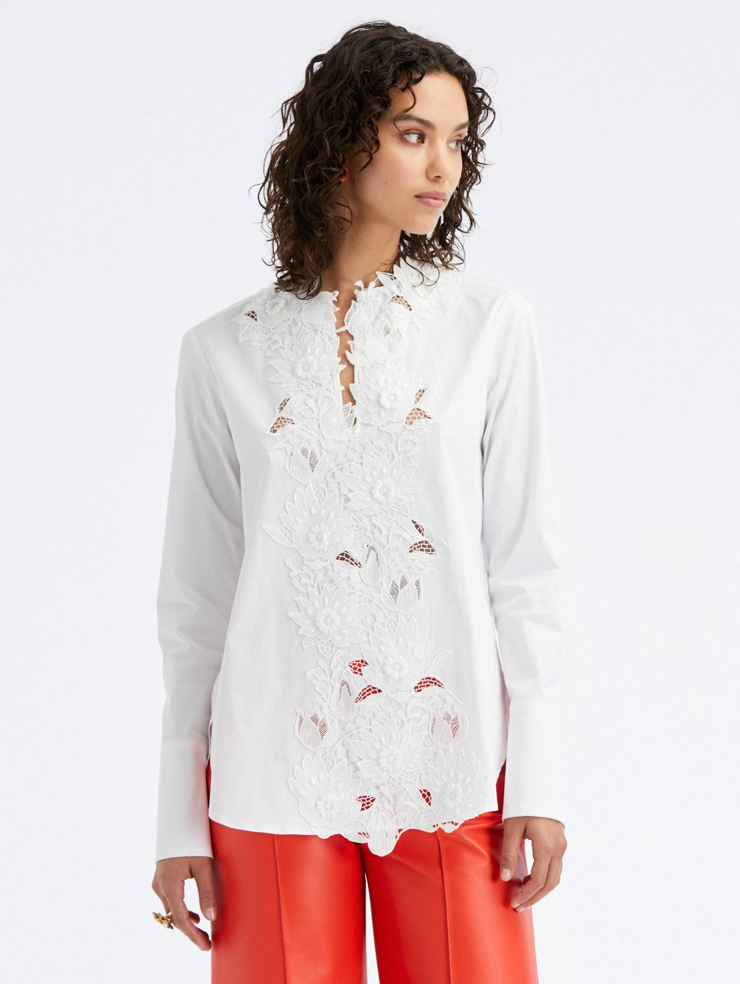 Water Lily Guipure Cotton Poplin Blouse 1 Water Lily Guipure Cotton Poplin Blouse