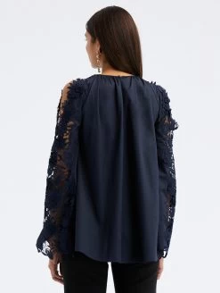 Water Lily Guipure Trapeze Blouse -Odlr f23688 03 Z 23PN707SRN NAV 1920x2551 1
