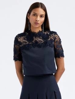 Short Sleeve Water Lily Guipure Blouse