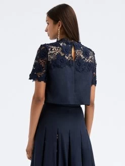 Short Sleeve Water Lily Guipure Blouse -Odlr f23690 03 Z 23PN737WLG NAV 1920x2551 1