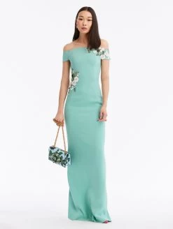 Off Shoulder Geranium Threadwork Gown -Odlr f23817 03 Z 23FE003HSG SGE 1920x2551 1