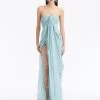 Off Shoulder Draped Feather Embroidered Gown
