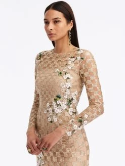 Grid & Floral Threadwork Mini Dress -Odlr f23846 03 Z 23FE6092TUL GOL 1920x2551 1