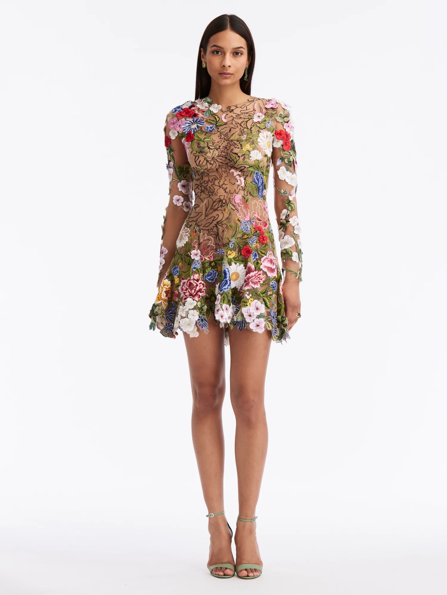 Sketched Floral Threadwork Mini Dress 1 Sketched Floral Threadwork Mini Dress