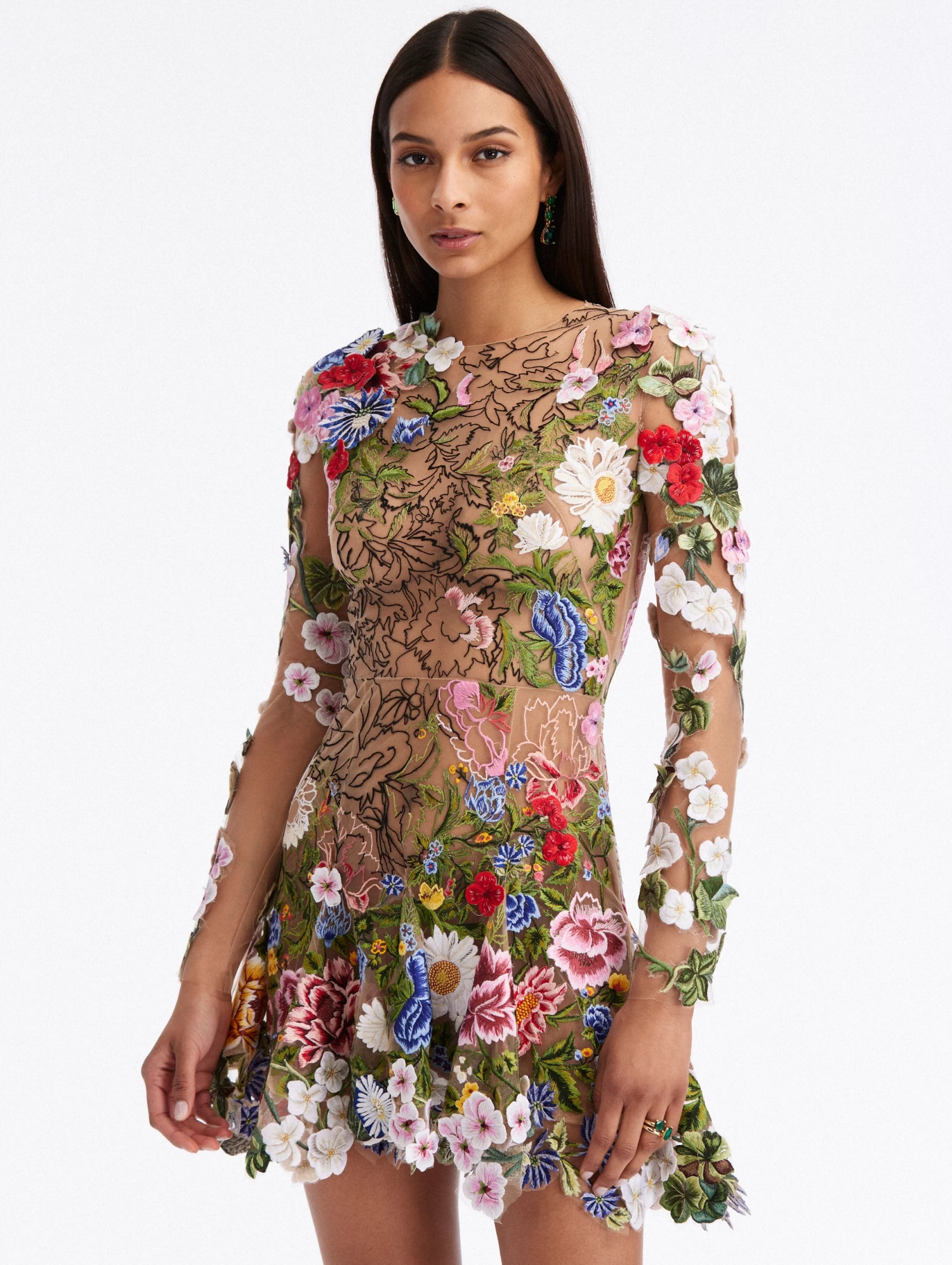 Sketched Floral Threadwork Mini Dress 3 Sketched Floral Threadwork Mini Dress - Image 3