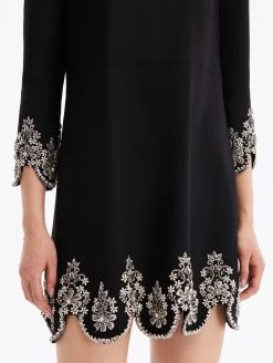 3/4 Sleeve Crystal Scallop Shift Dress -Odlr f23852 03 Z 23FE654DSW BLK 1920x2551 1