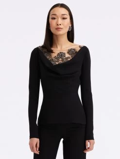 Morning Glory Crystal Cowl Neck Blouse