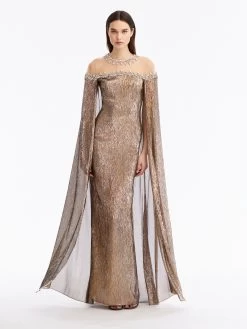 Crystal Scallop Illusion Neck Caftan