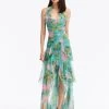 Ruffle Geranium Chiffon Gown