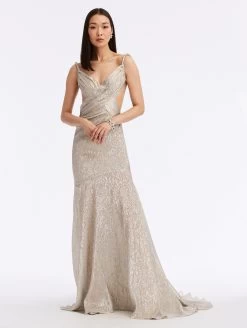 Draped Lamé Mousseline Gown