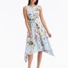 Asymmetrical Sketched Floral Cotton Poplin Dress