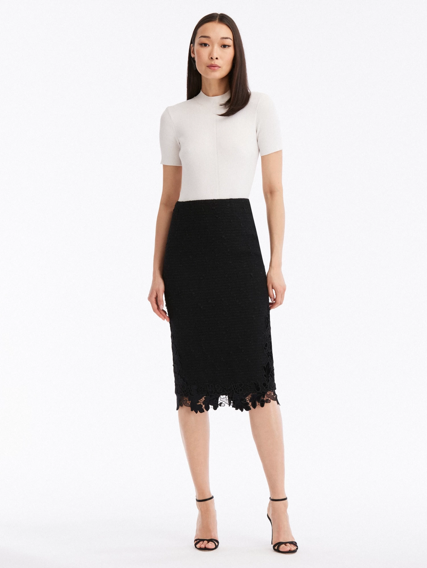 Ribbon Tweed & Velvet Guipure Pencil Skirt 1 Ribbon Tweed & Velvet Guipure Pencil Skirt