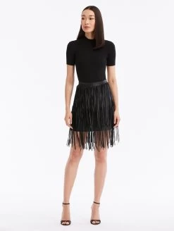 Fringe Detail Leather Skirt