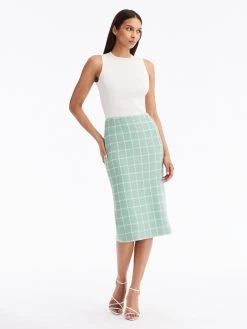 Boucle Windowpane Tweed Pencil Skirt