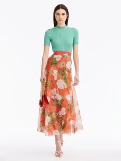 Geranium Silk Chiffon Maxi Skirt
