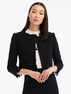Ribbon Tweed & Velvet Guipure Jacket