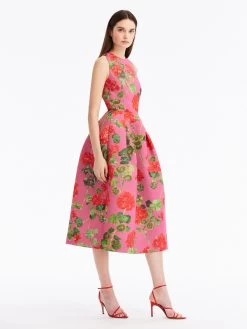 Geranium Faille Midi Dress