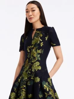 Split Neck Acorn Jacquard Dress -Odlr f24163 03 Z 23FN602AJQ GNY 1920x2551 1