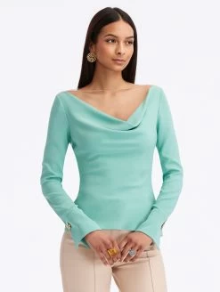 Button Detail Cowl Neck Blouse