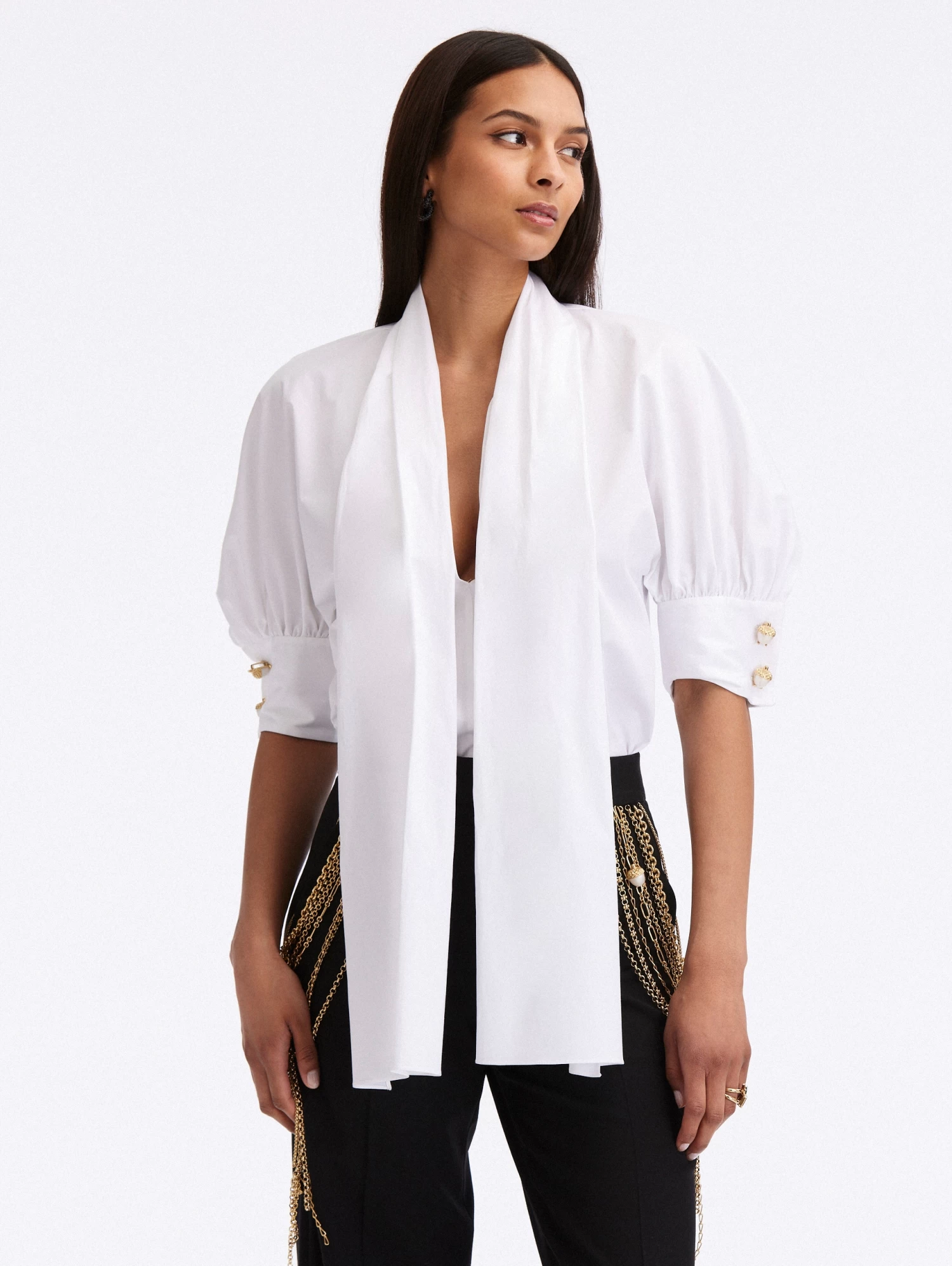 Tie-Neck Cotton Blouse 1 Tie-Neck Cotton Blouse