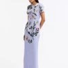 Cap Sleeve Floral Embroidered Gown