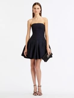 Textured Floral Cloque Cape-Back Dress