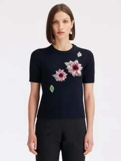 Crystal Dahlia Embroidered Pullover