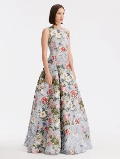 Sketched Floral Fil Coupé Gown -Odlr p24091 Z 06272023044539903x1200 1