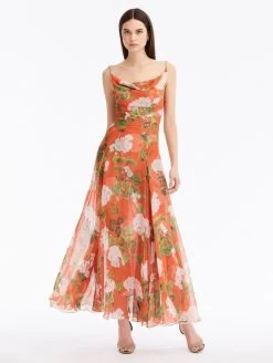 Geranium Silk Chiffon Gown