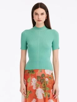 Short Sleeve Mock Neck Ribbed Pull Over