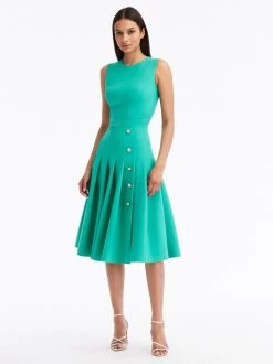 Pleat Detail Stretch-Wool Dress