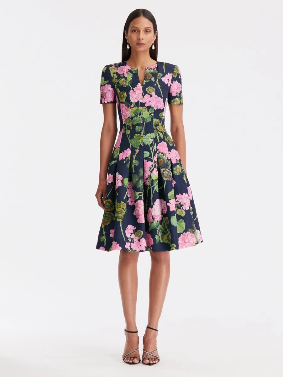Split Neck Geranium Faille Dress 1 Split Neck Geranium Faille Dress